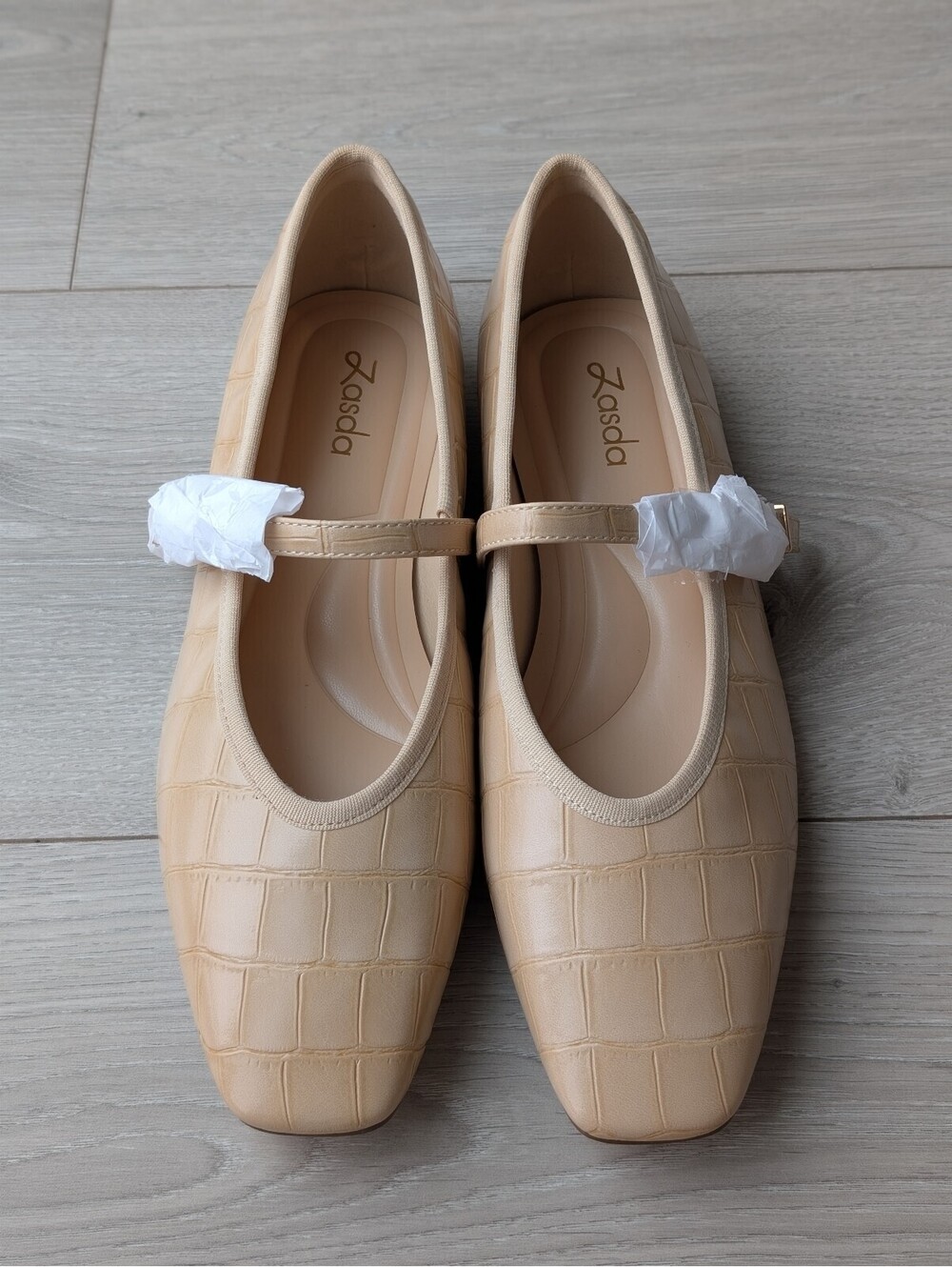 Zasda Beige Croc Square Toe Mary Jane Ballet Flats 7.5